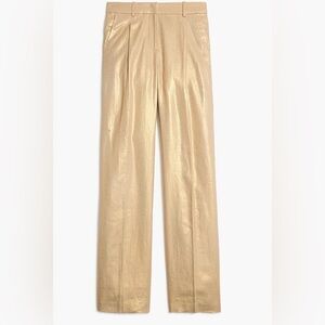 J.Crew Factory Khaki Gold Lurex Pleated Wide Leg Pants - NWT